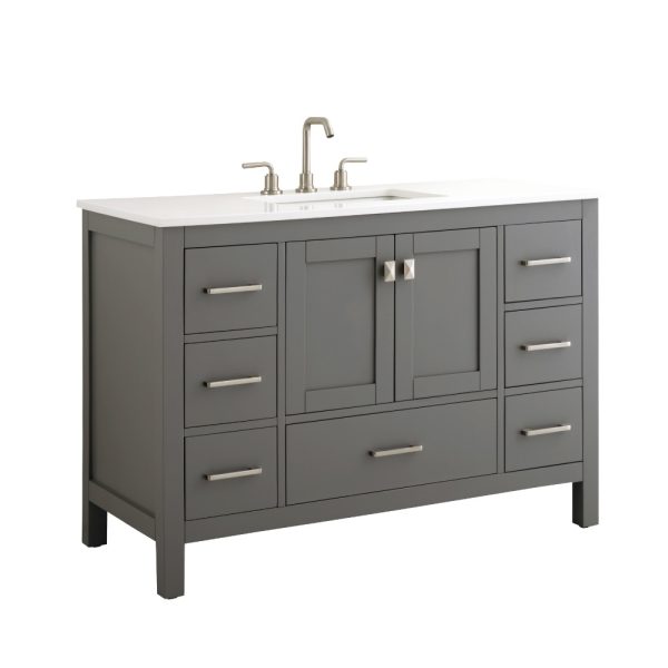 Vanea 48 inch Bathroom Vanity in Gray with White Quartz Top