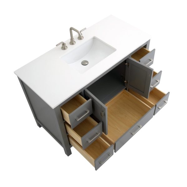 Vanea 48 inch Bathroom Vanity in Gray with White Quartz Top