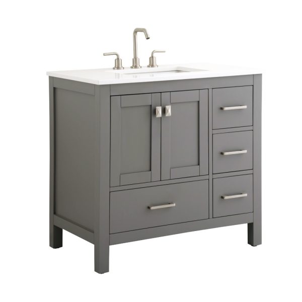 Vanea 36 inch Bathroom Vanity in Gray with White Quartz Top