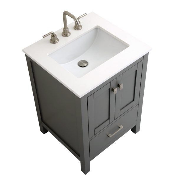 Vanea 24 inch Bathroom Vanity in Gray with White Quartz Top