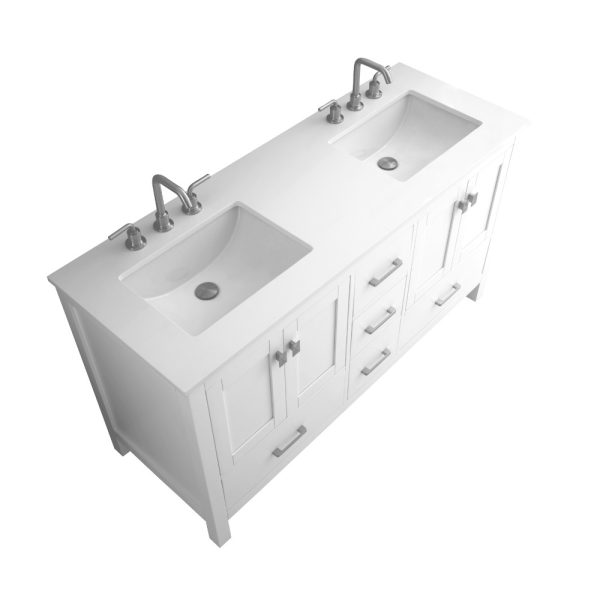 Vanea 60 inch Double Bathroom Vanity in White with White Quartz Top
