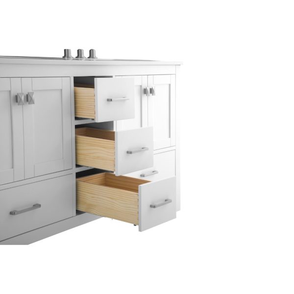 Vanea 60 inch Double Bathroom Vanity in White with White Quartz Top