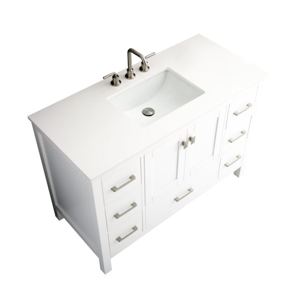 Vanea 48 inch Bathroom Vanity in White with White Quartz Top