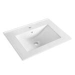 Rectangular white ceramic sink with wide rim, central faucet hole, and overflow pairs perfectly with the Serenity 24" Bathroom Vanity for a sleek, modern look.
