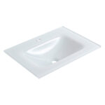Rectangular white sink with a smooth surface, designed for the Serenity 24" Bathroom Vanity. It features a rear single faucet hole and a central drain hole at the basin’s bottom.