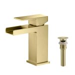 Quadra Waterfall Single Handle Bathroom Vanity Sink Faucet Brush Gold