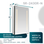 Signature Royale 24"x36" right-sided LED lighted mirror medicine cabinet, featuring two vertical LED strips and 3D color temperature options: cool, warm, and mixed white.