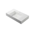 A rectangular white bathroom sink with clean, modern lines, designed to pair with the Capri 30 inch Bathroom Vanity With Integrated LED Lighting. It has a central basin, faucet hole, and drain hole, shown from an angled view on a plain white background.
