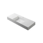 Rectangular white sink with flat countertop, integrated basin, and single faucet hole, designed for the Capri 48 inch Single Bathroom Vanity With Integrated LED Lighting, shown at an angle on a plain white background.