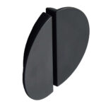 Two black semi-circular shapes stand upright side by side with a gap, forming an incomplete circle on a white background—echoing the sleek, modern style of the Venezian 24 inch Bathroom Vanity With Sink.