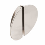 A polished, silver-colored metal sculpture with two curved, interlocking pieces forming a circular shape against a white background, evoking the elegant lines of the Venezian 24 inch Bathroom Vanity With Sink.
