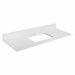 A white rectangular bathroom countertop with a backsplash and sink cutout, designed to pair with the Opulence 48 inch Modern Bathroom Vanity With Sink, shown at an angle against a plain background.