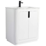 The Shireplace 30 Inch Bathroom Vanity With Sink embodies modern elegance with clean lines, a sleek black faucet, and double cabinet doors featuring integrated handle grooves for effortless style and functionality.