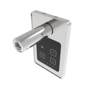 The Amba Heated Towel Racks - Touch Digital Heat Controller is a wall-mounted device with a metallic cylindrical lever and a black touch panel with four buttons and a Wi-Fi symbol, shown on a plain white background.