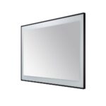 The Lexington 48 inch x 36 inch LED Lighted Slim Frame Mirror has a sleek, modern rectangular design with a thin black frame and slightly frosted border, shown angled against a white background.