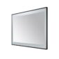 The Lexington 48 inch x 36 inch LED Lighted Slim Frame Mirror has a sleek, modern rectangular design with a thin black frame and slightly frosted border, shown angled against a white background.