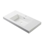 Rectangular white ceramic sink with a flat, wide rim and integrated basin, designed for the Valencia 36 inch Wall Mount Vanity With Sink. Includes a single faucet hole, drain hole, and an inner wall overflow slot.