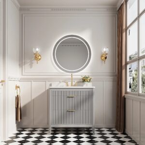 A bathroom featuring a mirror, a sink, and the stylish Aveline 36 Inch Freestanding Bathroom Vanity With Top.