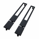 Two black, rectangular metal brackets with large central cutouts and small end tabs, designed for securely mounting the Oakville 72 inch Modern Bathroom Vanity, shown on a white background.