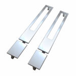 Two rectangular metal handles with elongated cutouts and square bases, perfect for the Oakville 72 inch Modern Bathroom Vanity, are shown side by side on a white background.