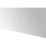 The Lexington 72 inch x 36 inch LED Lighted Slim Frame Mirror features a minimalist gray surface with two central white icons: one shaped like a sun and the other with three wavy lines, suggesting lighting and defogger functions.
