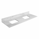 Rectangular white marble vanity top with gray veining, made for the Oakville 72 inch Modern Bathroom Vanity, features two rectangular sink cutouts and a rear backsplash.