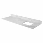 Rectangular white marble countertop with backsplash and single sink cutout, featuring subtle gray veining, designed to match the Oakville 72 inch Modern Bathroom Vanity.