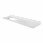 A white rectangular Oakville 72 inch Modern Bathroom Vanity countertop with backsplash, featuring a single sink and faucet cutout, is shown from an angle against a plain background.