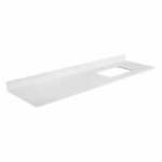 A white rectangular countertop with backsplash and a single sink cutout, designed to fit the Oakville 72 inch Modern Bathroom Vanity, is displayed on a plain white background.