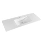 Rectangular white ceramic countertop with integrated basin, single faucet hole, and overflow, designed for the Oakville 48 inch Modern Bathroom Vanity, shown from an angled view against a plain white background.