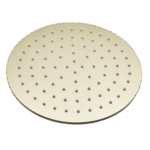 A gold-colored, round showerhead with evenly spaced small holes in concentric circles, part of the Zen Thermostatic Shower Pipe System, is shown against a plain white background.