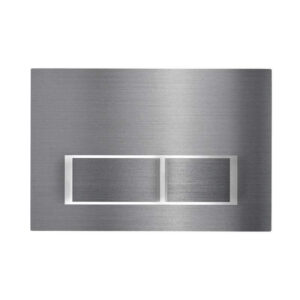 A rectangular, brushed stainless steel flush plate with two horizontal buttons (one larger) designed for the Dakota Wall Hung Toilet.