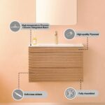 The Linea 30 Inch Wall Mounted Bathroom Vanity features a wood-textured finish, ceramic basin, premium plywood, and soft-close sliders—delivered fully assembled and ready for installation.
