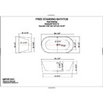 Technical drawing of the Luma Freestanding Bathtub showing top, front, and side views with labeled dimensions: length 59-1/16", width 29-1/2", height 22-13/16". Includes size tolerances.