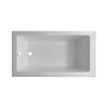 A top view of a rectangular Drop In Bathtubs in white, featuring a drain hole and overflow on the left side, set against a plain white background.