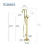 Diagram of the Halo Floor Mount Tub Filler With Hand Shower, displaying measurements in millimeters for heights, widths, and diameters of key parts such as the spout, base, and hand shower.