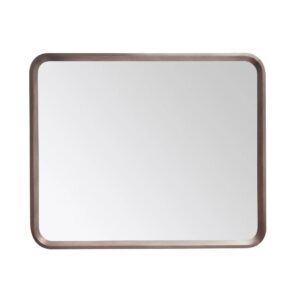 The Vela Mirrors features a rectangular design with rounded corners and a thin dark brown frame, displayed against a white background.