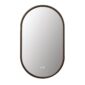 The Zen LED Mirrors feature a modern, minimalist oval design with a dark brown frame and three touch buttons at the bottom center, making them perfect for contemporary spaces.