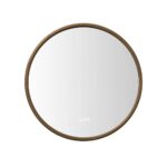 The Zen LED Mirror features a round wooden frame and touch buttons at the bottom center, shown isolated on a white background.