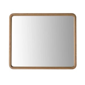 The Vela Mirrors feature a rectangular design with rounded corners and a light wood frame, displayed against a plain white background.
