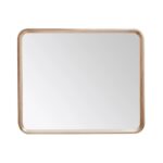 Vela Mirrors have a rectangular shape, light wooden frame, and rounded corners, providing an elegant reflection against a white background.