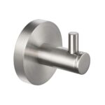 The Halo Robe Hook features a stainless steel round base and a short cylindrical peg, ideal for hanging towels or coats.