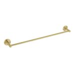 The Halo Bathroom Towel Bar is a gold wall-mounted bar featuring round end brackets, shown against a white background.