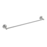 The Halo Bathroom Towel Bar is a wall-mounted towel bar with round bases at each end, finished in brushed metal and designed for holding towels in the bathroom.