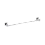 The Quadra Bathroom Towel Bar, a modern wall-mounted design in chrome, features square mounting brackets on each end and is displayed isolated on a white background.