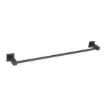 A modern Quadra Bathroom Towel Bar in matte black with square wall mounts, displayed against a plain white background.